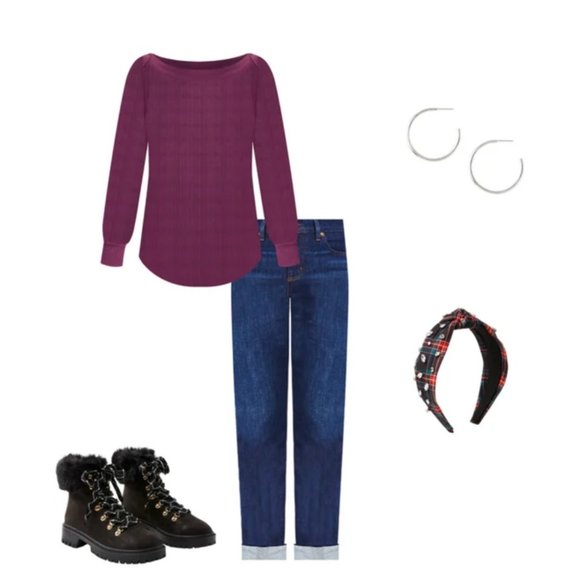 LOFT REGAL PLUM POINTELLE BOATNECK TEE - Picture 2 of 2